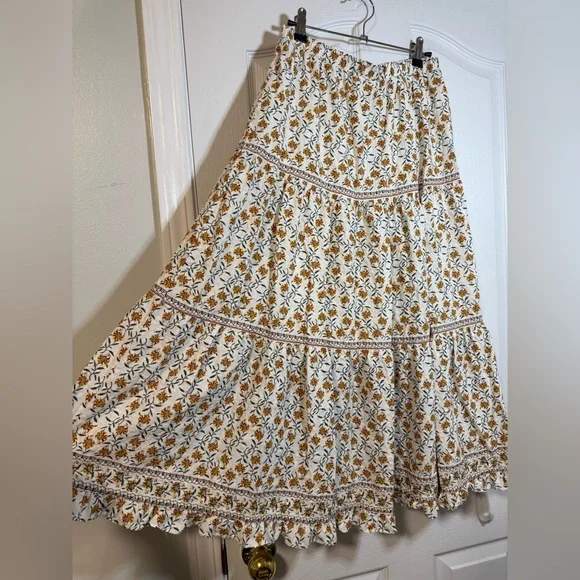 Max Studio Long White and Brown Floral Maxi Skirt Small Boho Small - Picture 5 of 7